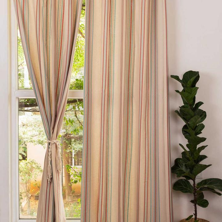 Roman Çizgili %100 Pamuk Geometrik Perde