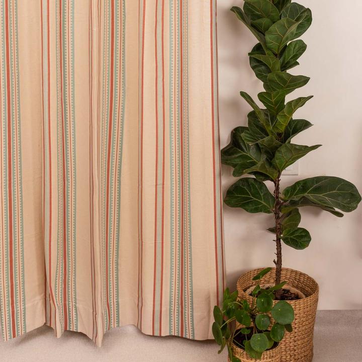 Roman Çizgili %100 Pamuk Geometrik Perde